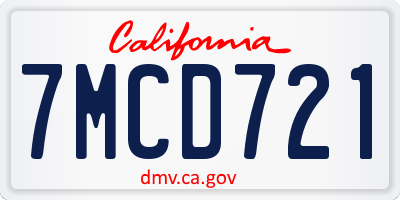 CA license plate 7MCD721