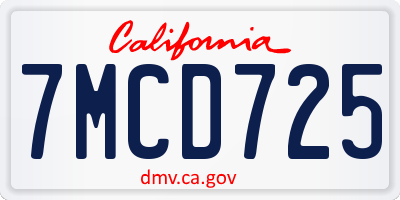 CA license plate 7MCD725
