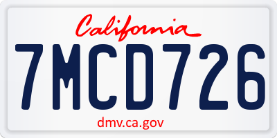 CA license plate 7MCD726