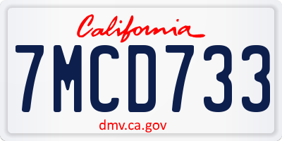 CA license plate 7MCD733