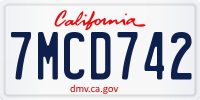 CA license plate 7MCD742