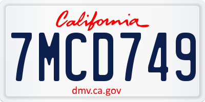 CA license plate 7MCD749
