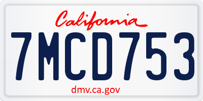 CA license plate 7MCD753