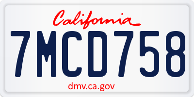 CA license plate 7MCD758