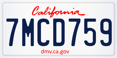 CA license plate 7MCD759