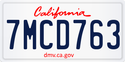 CA license plate 7MCD763