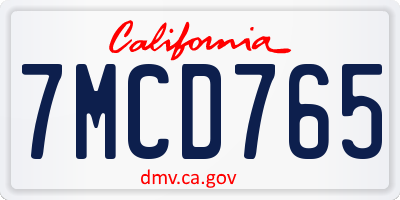 CA license plate 7MCD765