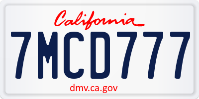 CA license plate 7MCD777