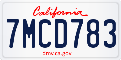 CA license plate 7MCD783