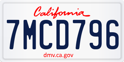 CA license plate 7MCD796