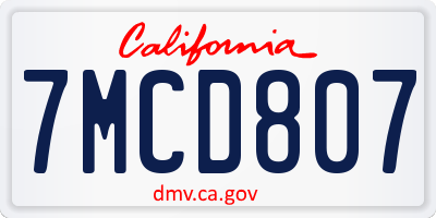 CA license plate 7MCD807