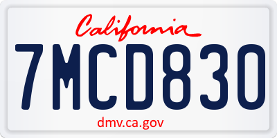 CA license plate 7MCD830