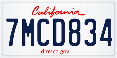 CA license plate 7MCD834