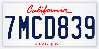 CA license plate 7MCD839