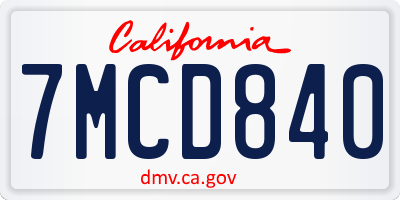 CA license plate 7MCD840