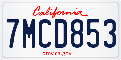 CA license plate 7MCD853