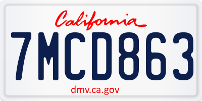 CA license plate 7MCD863