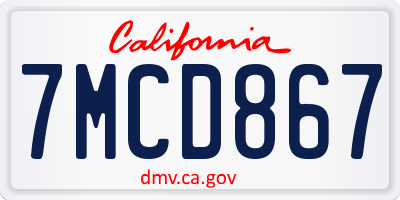 CA license plate 7MCD867