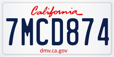 CA license plate 7MCD874