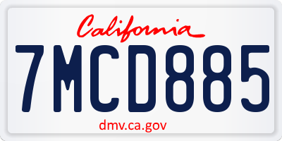 CA license plate 7MCD885
