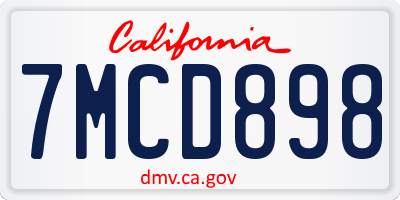 CA license plate 7MCD898