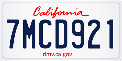 CA license plate 7MCD921