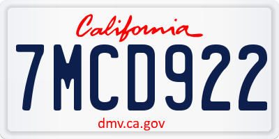 CA license plate 7MCD922