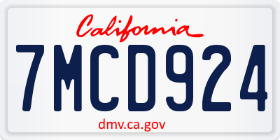 CA license plate 7MCD924