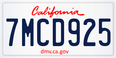 CA license plate 7MCD925