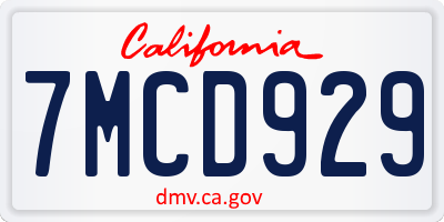 CA license plate 7MCD929