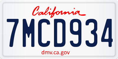 CA license plate 7MCD934
