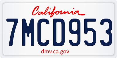 CA license plate 7MCD953