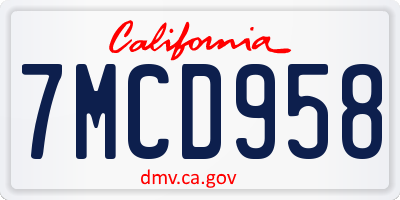CA license plate 7MCD958