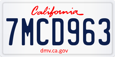 CA license plate 7MCD963