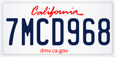 CA license plate 7MCD968