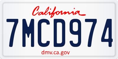 CA license plate 7MCD974