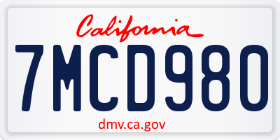 CA license plate 7MCD980