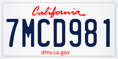 CA license plate 7MCD981