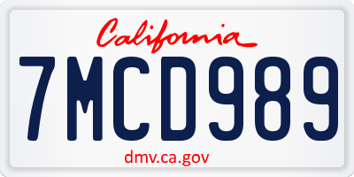 CA license plate 7MCD989