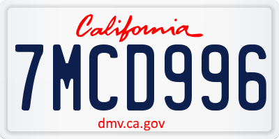 CA license plate 7MCD996