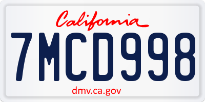 CA license plate 7MCD998