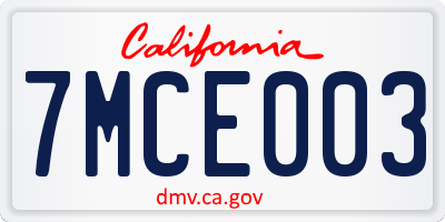 CA license plate 7MCE003