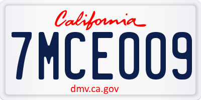 CA license plate 7MCE009