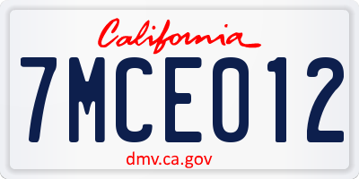 CA license plate 7MCE012