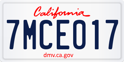 CA license plate 7MCE017