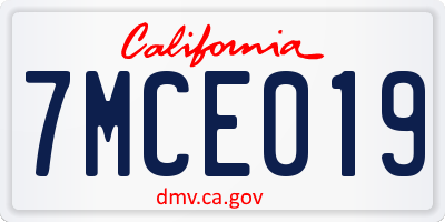 CA license plate 7MCE019