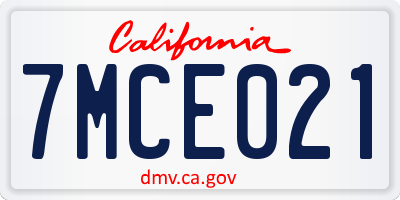 CA license plate 7MCE021