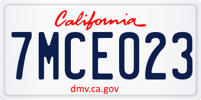 CA license plate 7MCE023