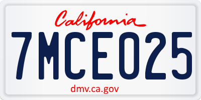 CA license plate 7MCE025