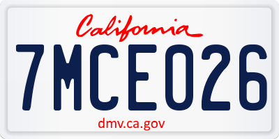 CA license plate 7MCE026